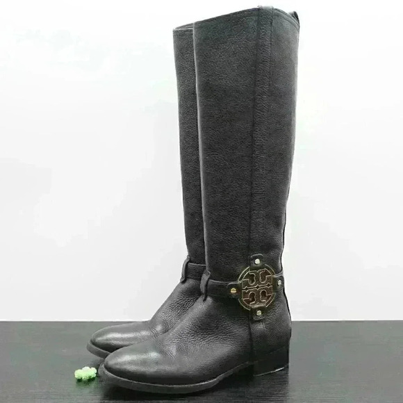 Tory Burch Amanda Black Leather Tall Knee